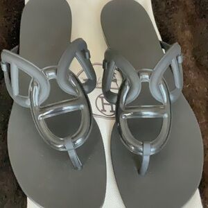 NWT AUTH HERMES EGERIE CHAIN D’ANCRE BLACK RUBBER sandals EU 40 9.5 9 10